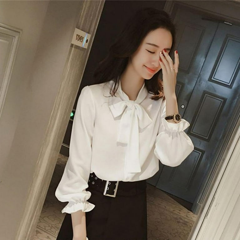 Bow Tie Formal Blouses Women Office Shirts