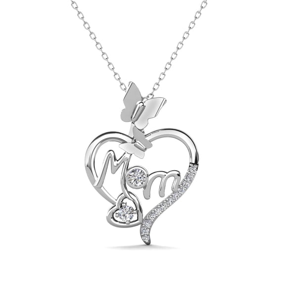 Cate & Chloe Mabel 18k White Gold Plated Mom Heart Necklace with Simulated Diamonds Gift for Women