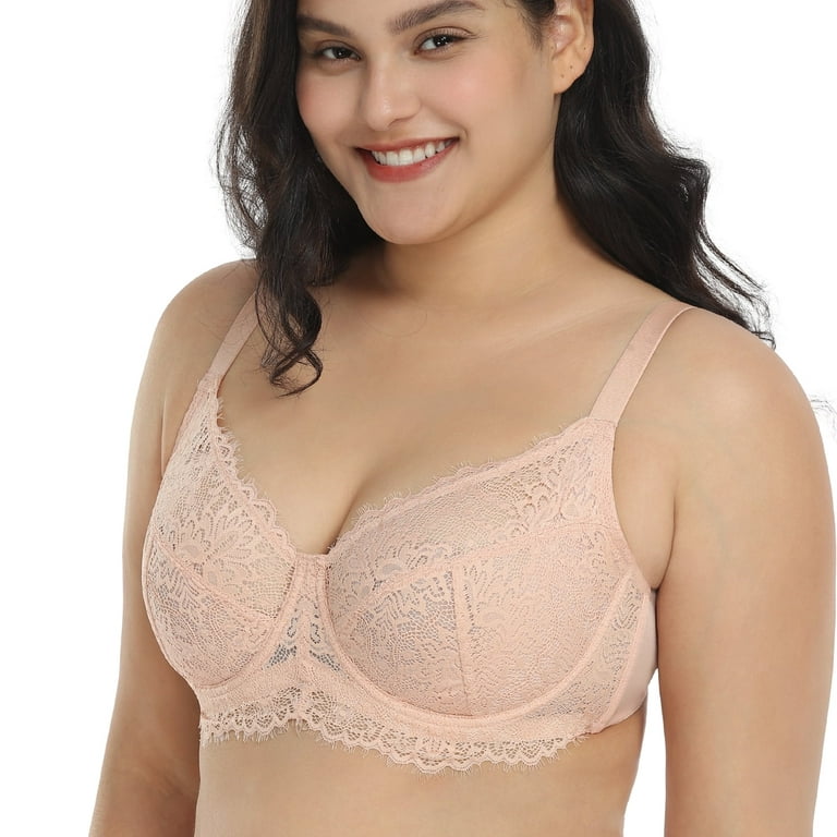 HSIA Minimizer Bra for Women - Plus Size Bra with Underwire Woman's Full  Coverage Lace Bra Unlined Non Padded Bra,Rose Cloud,40D 
