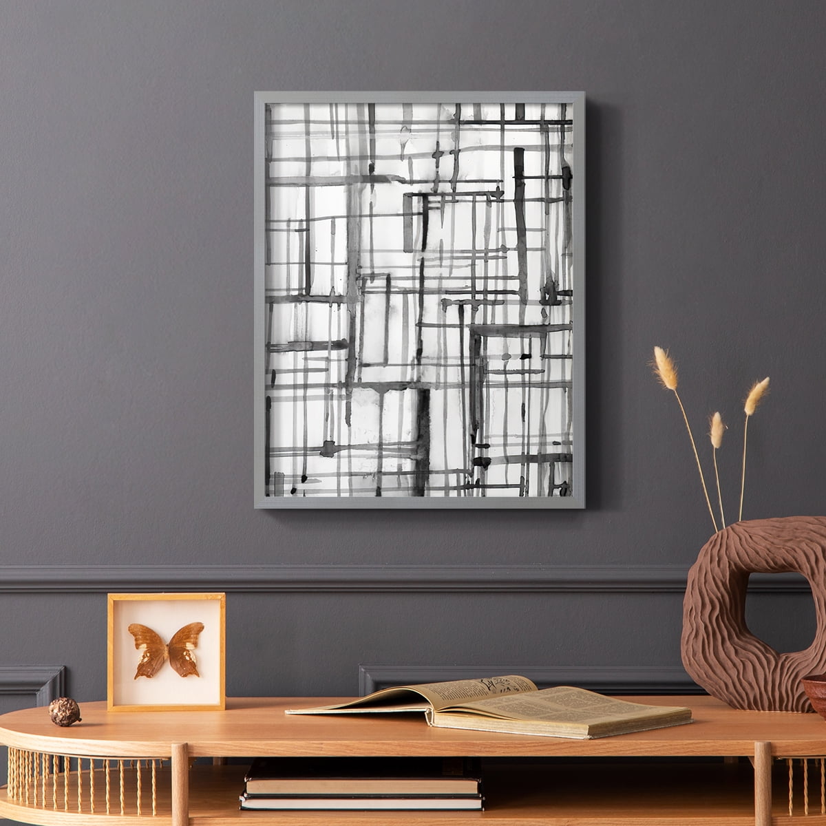 Line Meditation II in Gray Solid Wood 22 x 28 Framed Print