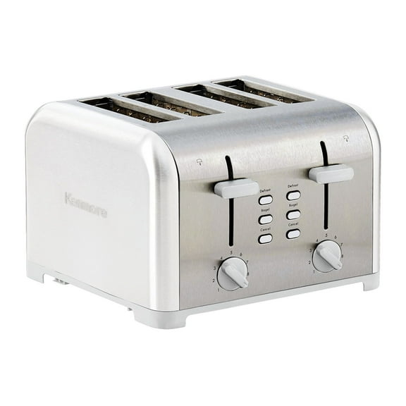 Kenmore 4-Slice White Stainless Steel Toaster, Dual Controls, Wide Slot