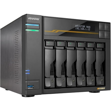 Asustor AS6806T Lockerstor 4 Gen3 6 Bay NAS, Quad-Core 2.3GHz , 2x 10GbE Ports, 16G ECC DDR5,4x M.2 SSD Slots (Diskless)