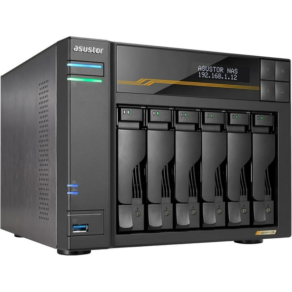 Asustor AS6806T Lockerstor 4 Gen3 6 Bay NAS, Quad-Core 2.3GHz , 2x 10GbE Ports, 16G ECC DDR5,4x M.2 SSD Slots (Diskless)