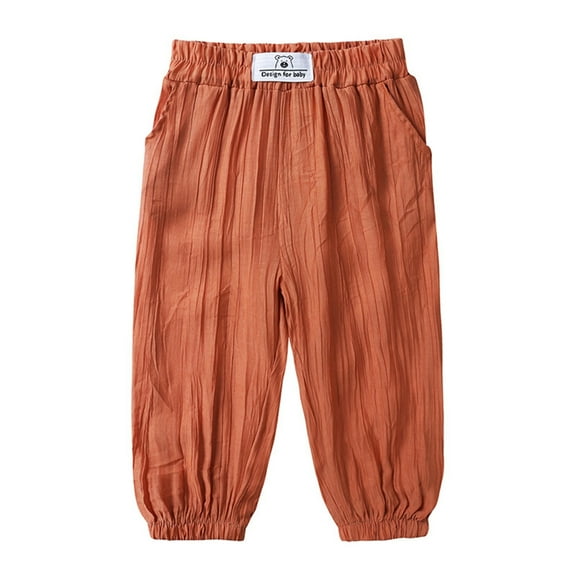 CAIVO Toddler Kids Boy Girl Casual Basic Plain Soft Trousers Baby Summer Fall Comfy Linen Pants Cozy Child Daily Wear