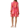 thumbnail image 3 of INSPIRE CHIC Women's Floral Long Sleeve Mini Dress Smocked Neck Ruffle Trim Chiffon Casual Dress Hot Pink XL, 3 of 6