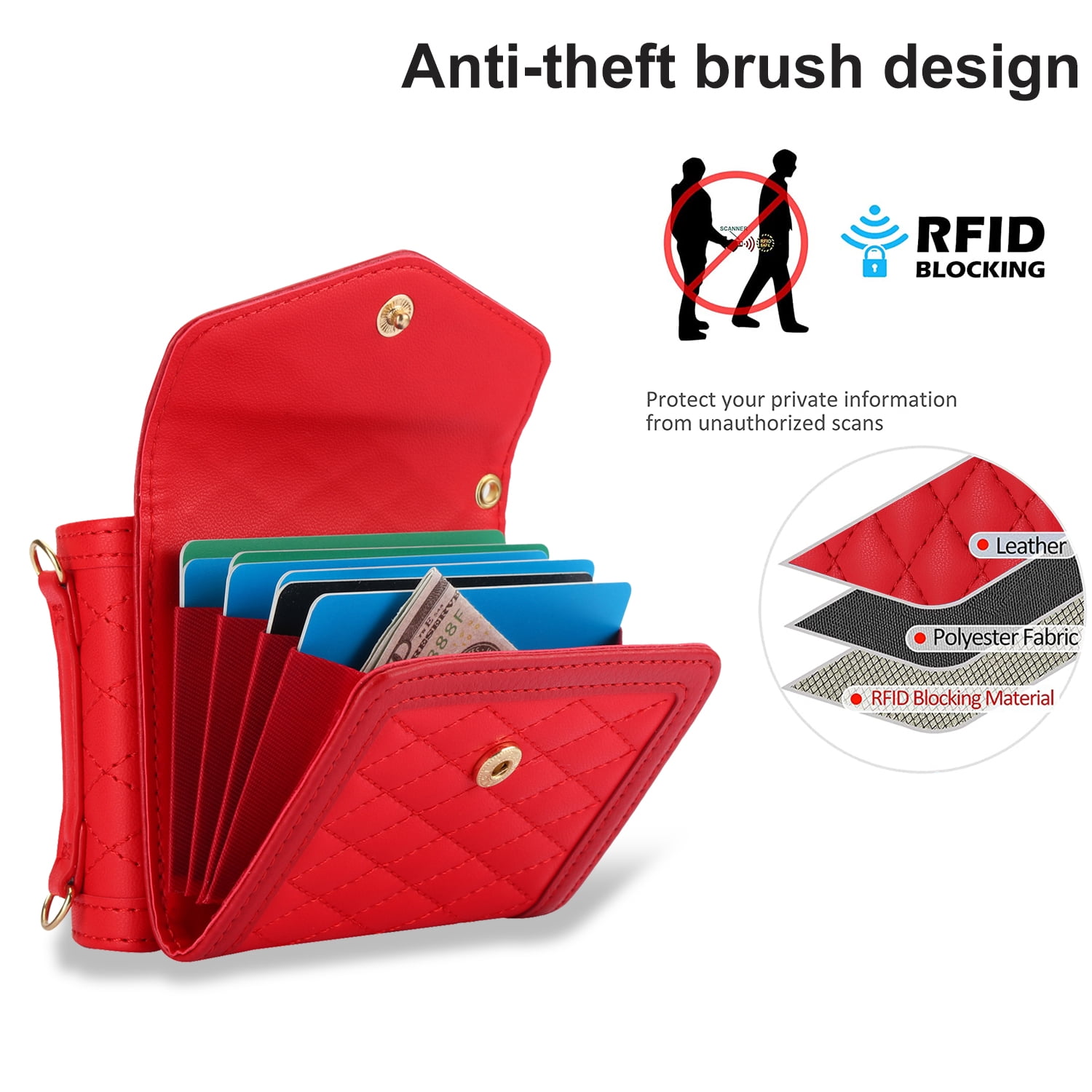 for Motorola Razr 60 / Motorola Razr 2025 Elegant Case Wallet for Women, 4 Card Holder & Shoulder Strap & Wristlet Flip PU Leather Phone Case with RFID Blocking, Red