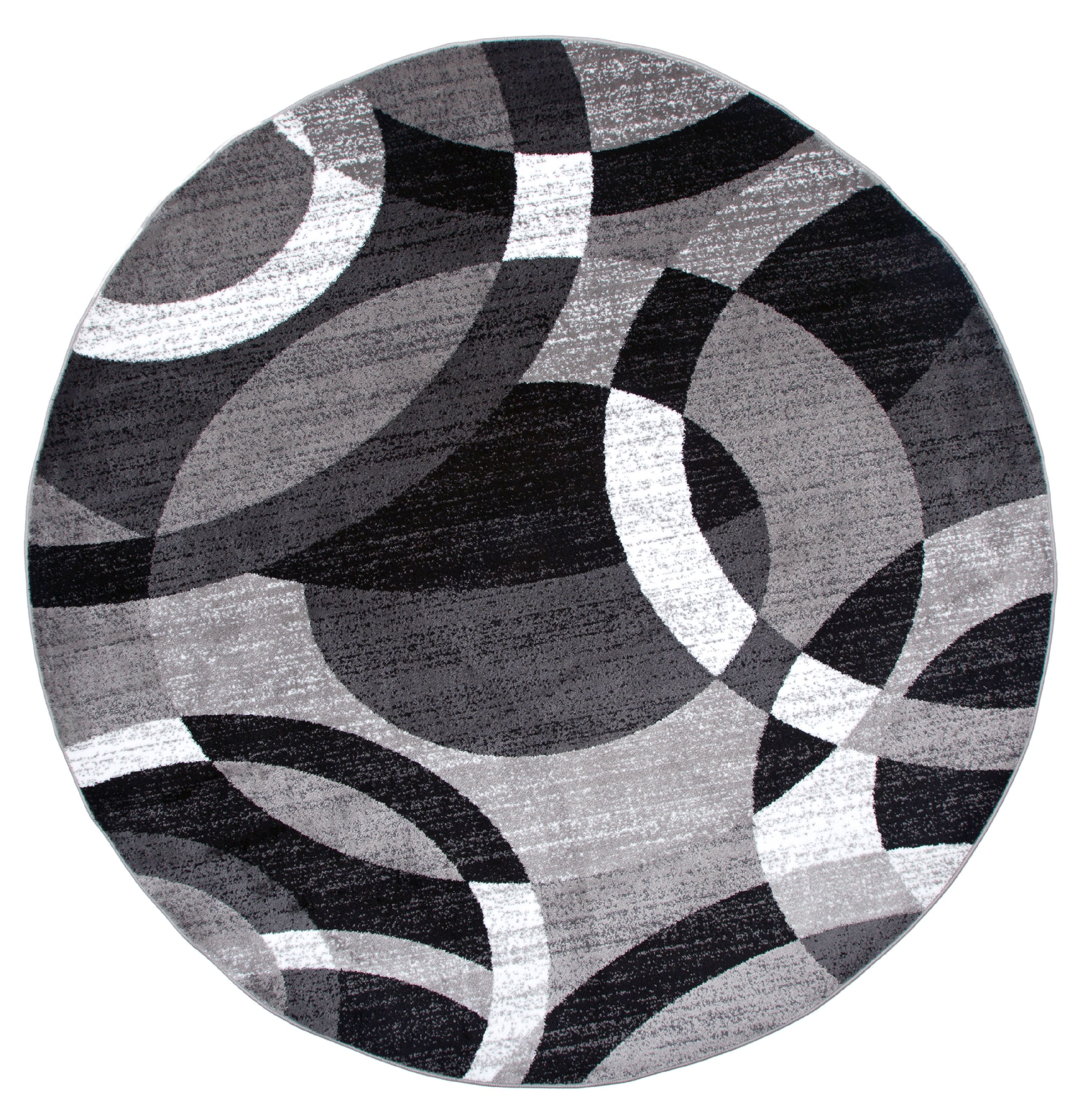 Contemporary Modern Circles Abstract Grey 6' 6" ROUND Indoor Area Rug