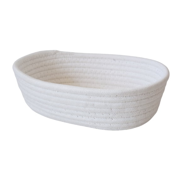 Cotton Rope Storage Basket, White Oval Woven Organizer Bin for Indoor Bathroom, Bedroom, Closet and Countertop, 14 x 10 x 5 in