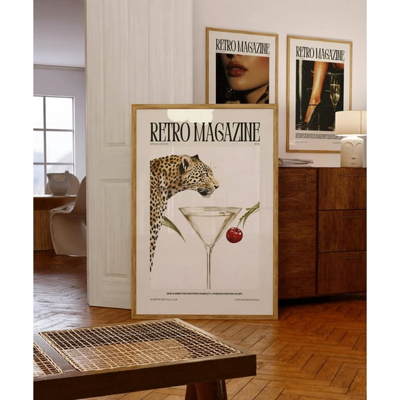 Retro Magazine Poster, Aesthetic Poster, Magazine Poster, Trendy Retro Wall Art, Fashion Poster Print, Panther Cocktail Martini Wall Art, Modern Wall Decor, 8x12 UNFRAMED