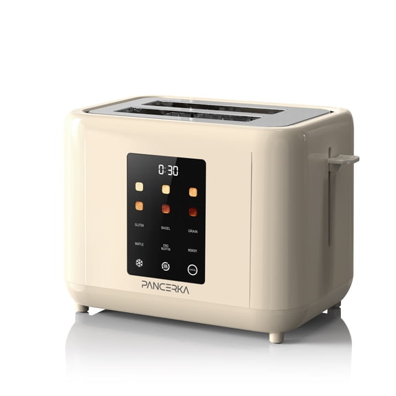 PANCERKA 2 Slice Toaster Touch Screen 1.5" Wide Slot, Stainless Steel Smart Bread Toaster for Bagel Muffin Waffle Gluten Free Breads, Timer, Defrost, Reheat, Removable Crumb Tray.304 stainless steel