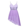 thumbnail image 2 of Sxiwei Big Girls Lyrical Dance Leotard Spaghetti Shoulder Straps Sequins High-Low Dress Performance Costume Lavender 9-10, 2 of 7