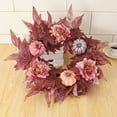 thumbnail image 4 of 17.7 Inch Artificial Pumpkin Maple Leaves Fall Wreath with Peony Red Thanksgiving Floral Wreaths for Front Door Autumn Holiday Hanging Decorations for Wall Window Porch Indoor Outdoor Home Decor, 4 of 6