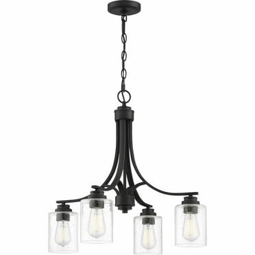 Four Light Chandelier in Transitional Style 23 inches Wide By 22 inches High-Flat Black Finish-Clear Seeded Glass Color Bailey Street Home