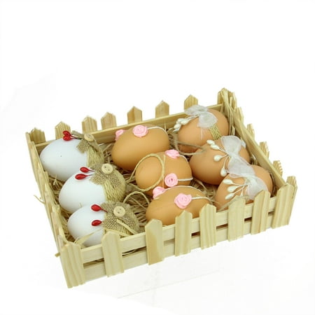 Set of 9 White and Natural Colored Jute Burlap Spring Easter Egg Ornaments