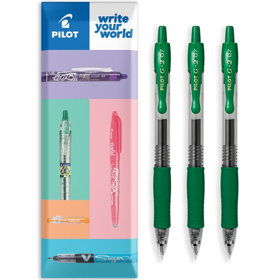 Pilot G-2 Retractable Gel Ink Rollerball Pens - 0.7mm Nib - Wallet Set of 3 - Green Ink