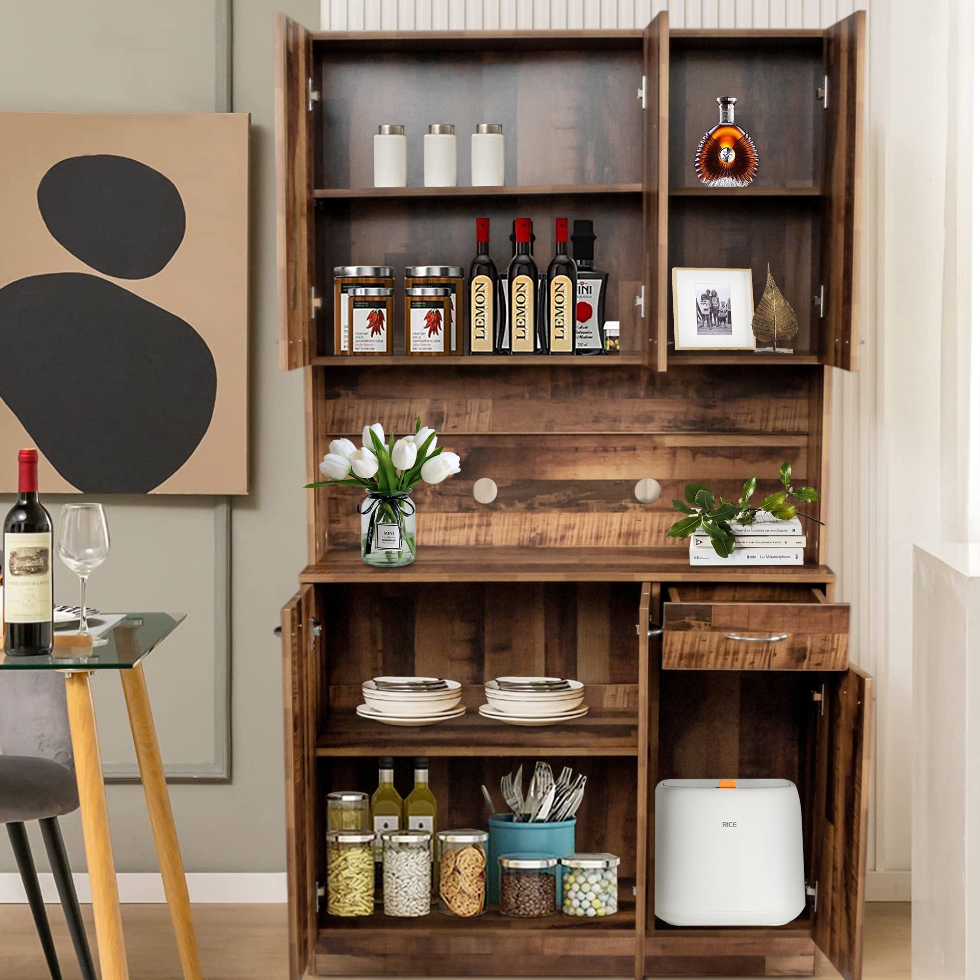 paproos 70.87" Pantry with Hutch, Tall Kitchen Pantry Storage