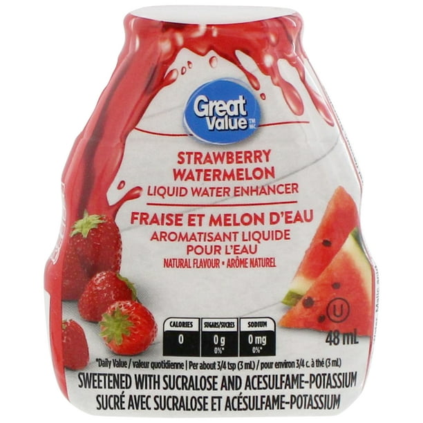 Aromatisant d’eau liquide Great Value à saveur de fraise et melon d’eau 48 ml, fraise et melon d’eau