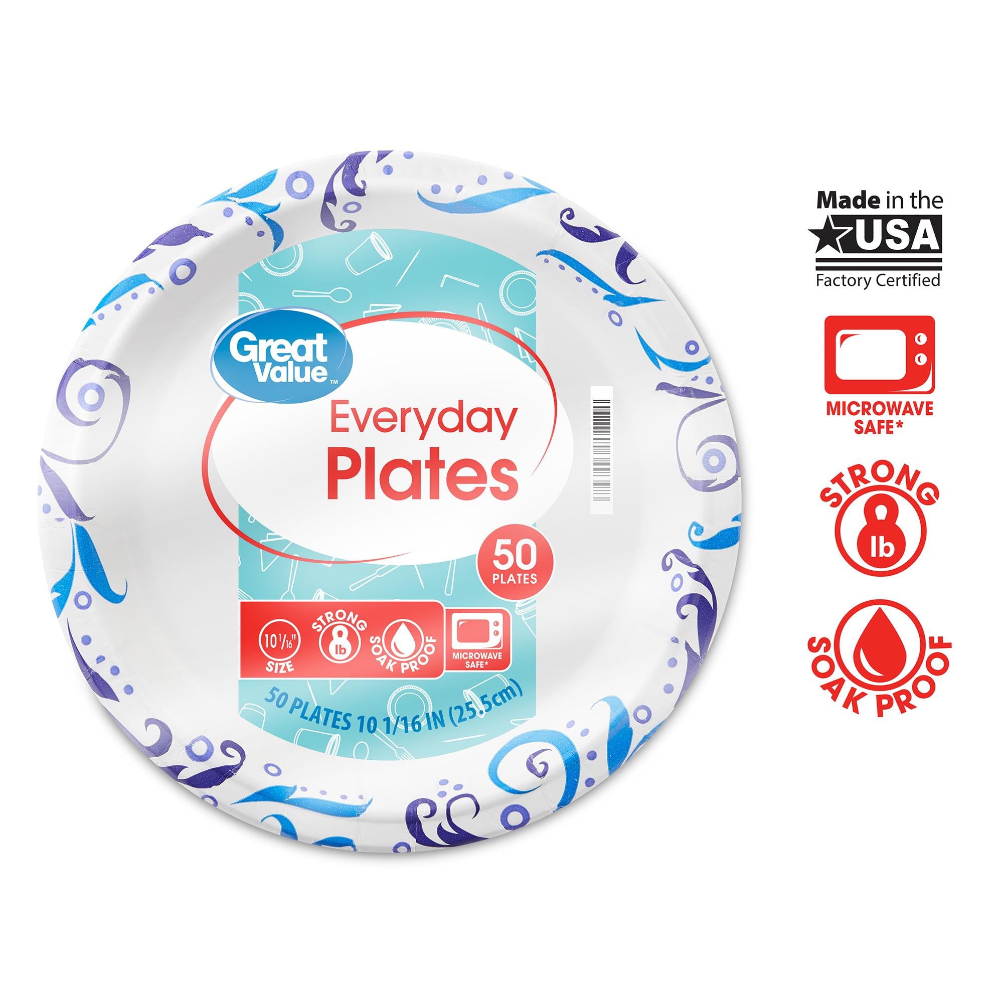 Great Value Disposable Paper Plates 9In Bulk Strong & soak proof Microwave