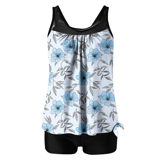 Traje de Baño de Mujer con Pantalones Cortos de Cintura Alta Impreso Traje de Baño de Dos Piezas, Traje de Baño de Torso Largo con Almohadillas Extraíbles Y Correas Ajustables, Set de Ropa de Playa d