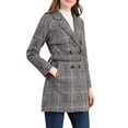 thumbnail image 4 of INSPIRE CHIC Women's Notched Lapel Raglan Long Sleeves Houndstooth Trenchcoat L Black, 4 of 6