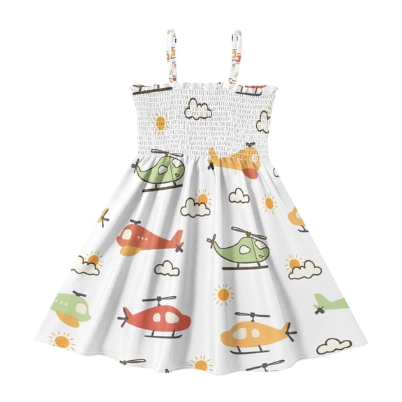 Helicopter Pattern Girls' Casual Dresses 2Y-8Y Sleeveless Ruffle Neck for Summer Daily Wear