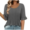 thumbnail image 1 of Camisas de Cuello de Tripulación de Manga Corta para las Mujeres Plisado Mangas de Ruffle, Cuello Redondo Casual Primavera Y Blusa de Verano, 1 of 7