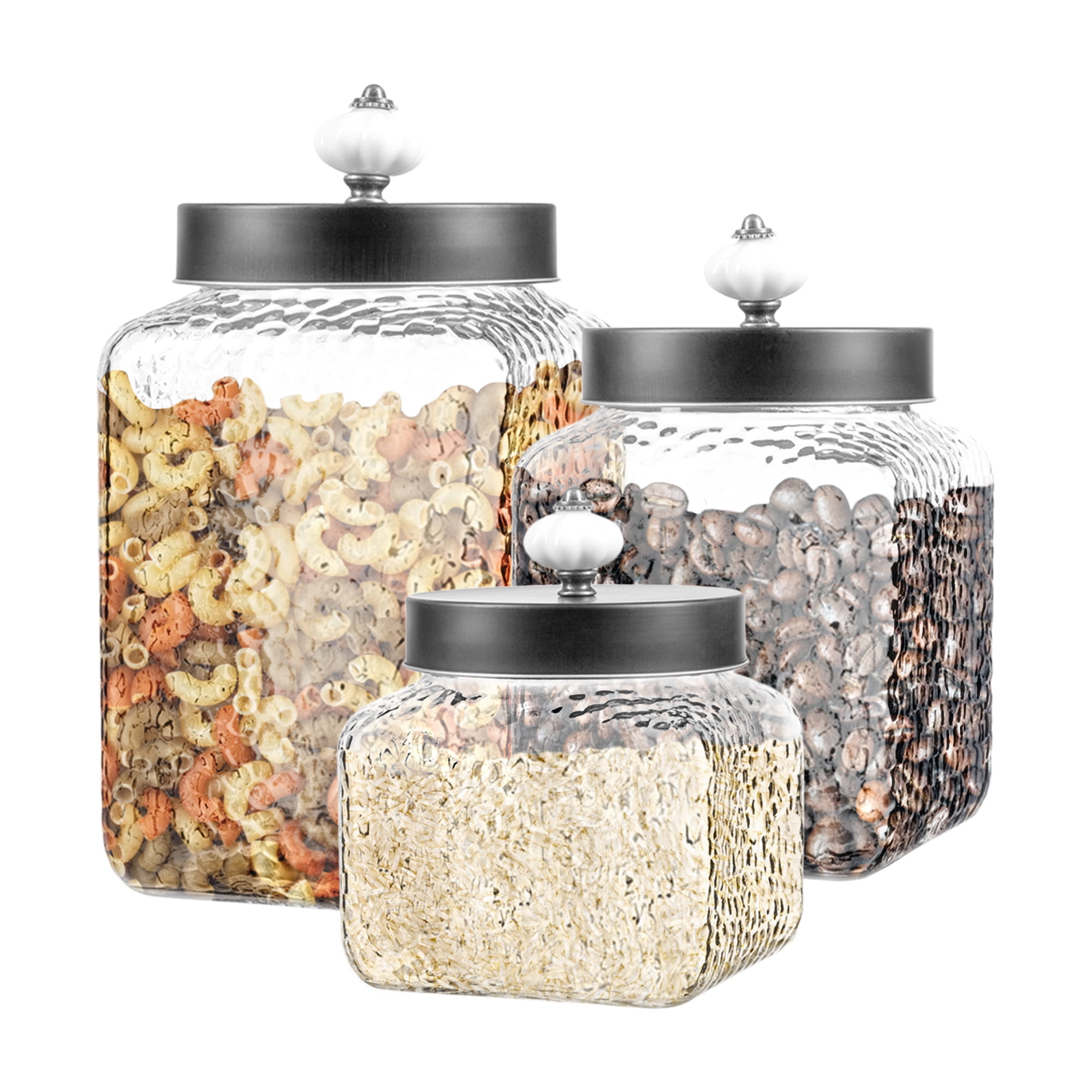 Stylesetter Hammered Square Glass 3 Piece Canister Set