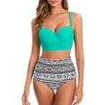 thumbnail image 3 of MKLEKYY Bikini Mujer Traje De Baño Women High Waisted Bikini Sexy Push Up Two Piece Swimsuits Vintage Swimsuit Two Piece Retro Ruched High Waist Print Bikini Set 1462, 3 of 5
