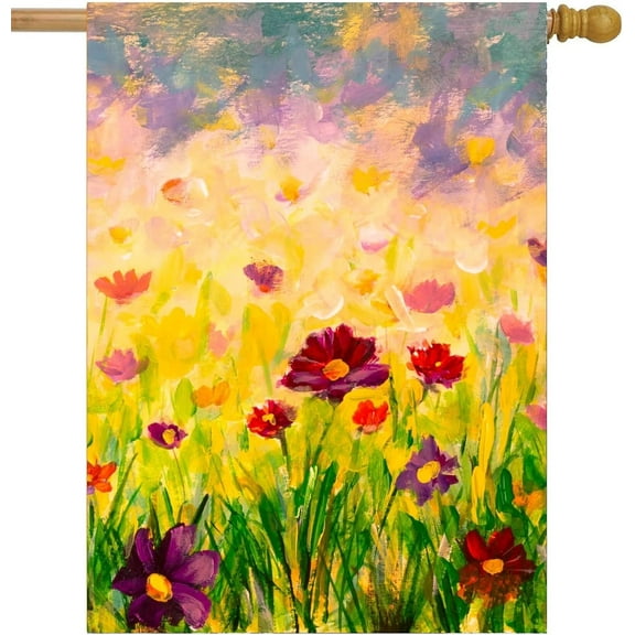 Oil Painting Nature Grass Flowers Spring Floral Garden Flag 28 x 40 Inch, Double Sided Outdoor Decorative Welcome Yard Flags for Home House Lawn Patio