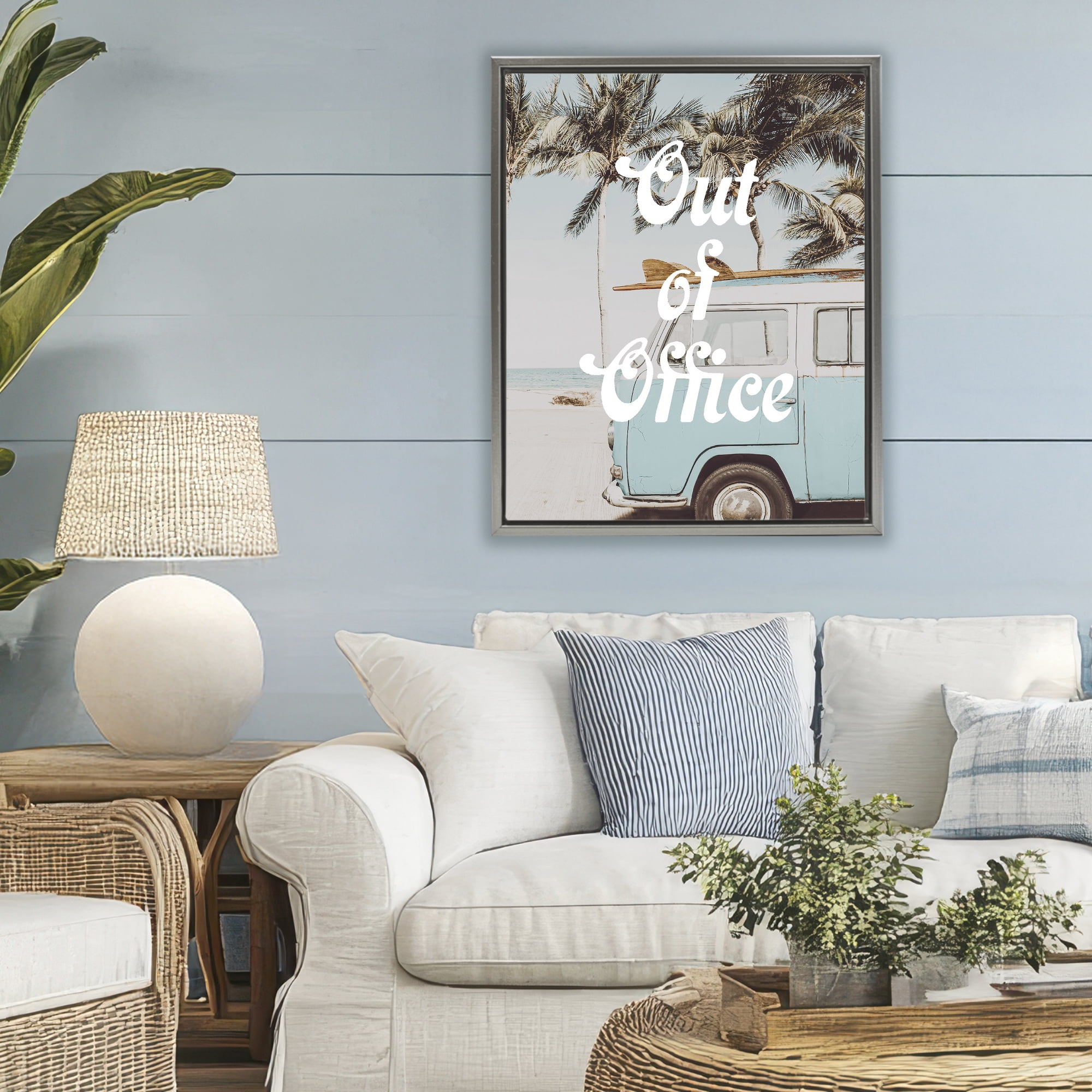 Stupell Industries Retro Out Of Office Beach Gray Framed Floater Canvas Wall Art, design by Lil' Rue
