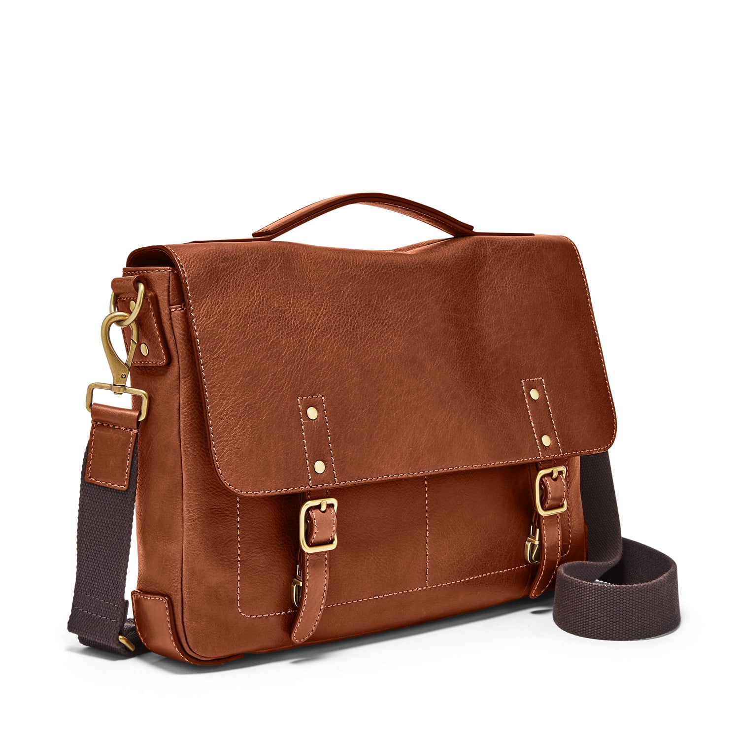 Fossil Defender Leather Laptop Messenger Bag Flap Over Briefcase