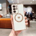 thumbnail image 5 of Magnetic Phone Case for Samsung Galaxy S21 Ultra [ Compatible with MagSafe ] Cute Heart Case for Women Luxury Plating Camera Lens Cover Protect Soft Bumper for S21 Ultra 6.8" (White), 5 of 11