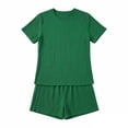 thumbnail image 2 of LEWKW Womens Ribbed 2 Piece Outfits Short Sleeve Crewneck Tee And Shorts Matching Sets Stretchy Knit Summer Lounge Sets Basic Casual Sporty, 2 of 6