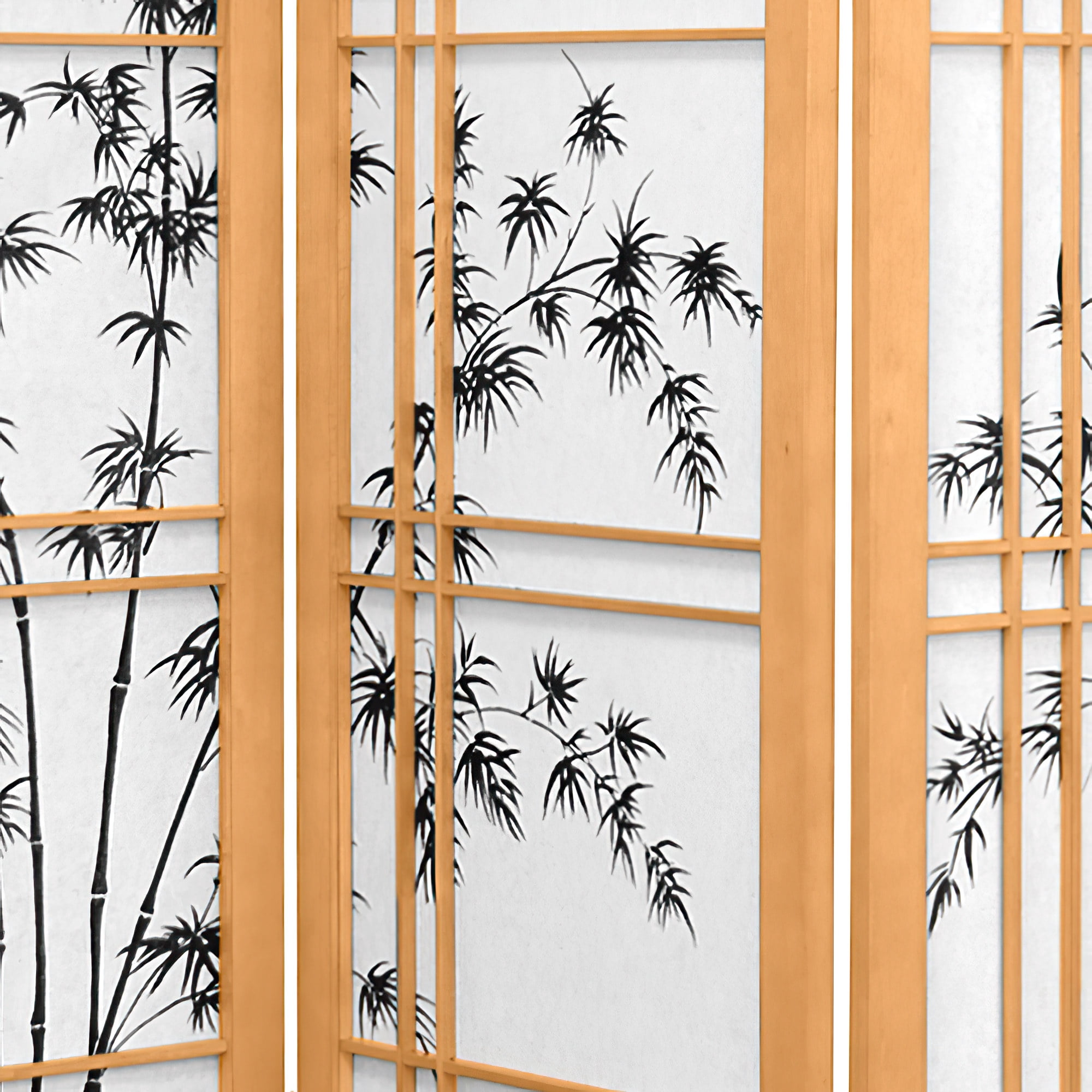 Oriental Furniture 4 ft. Tall Double Cross Bamboo Tree Shoji Screen, Natural color, 3 panel