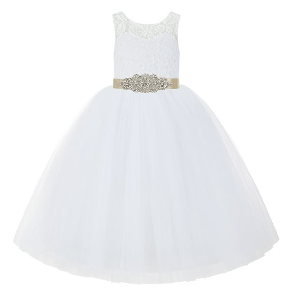 Ekidsbridal White V-Back Lace Tutu Flower Girl Dresses for Wedding Ceremony Mini Bridal Gown 212R3 4