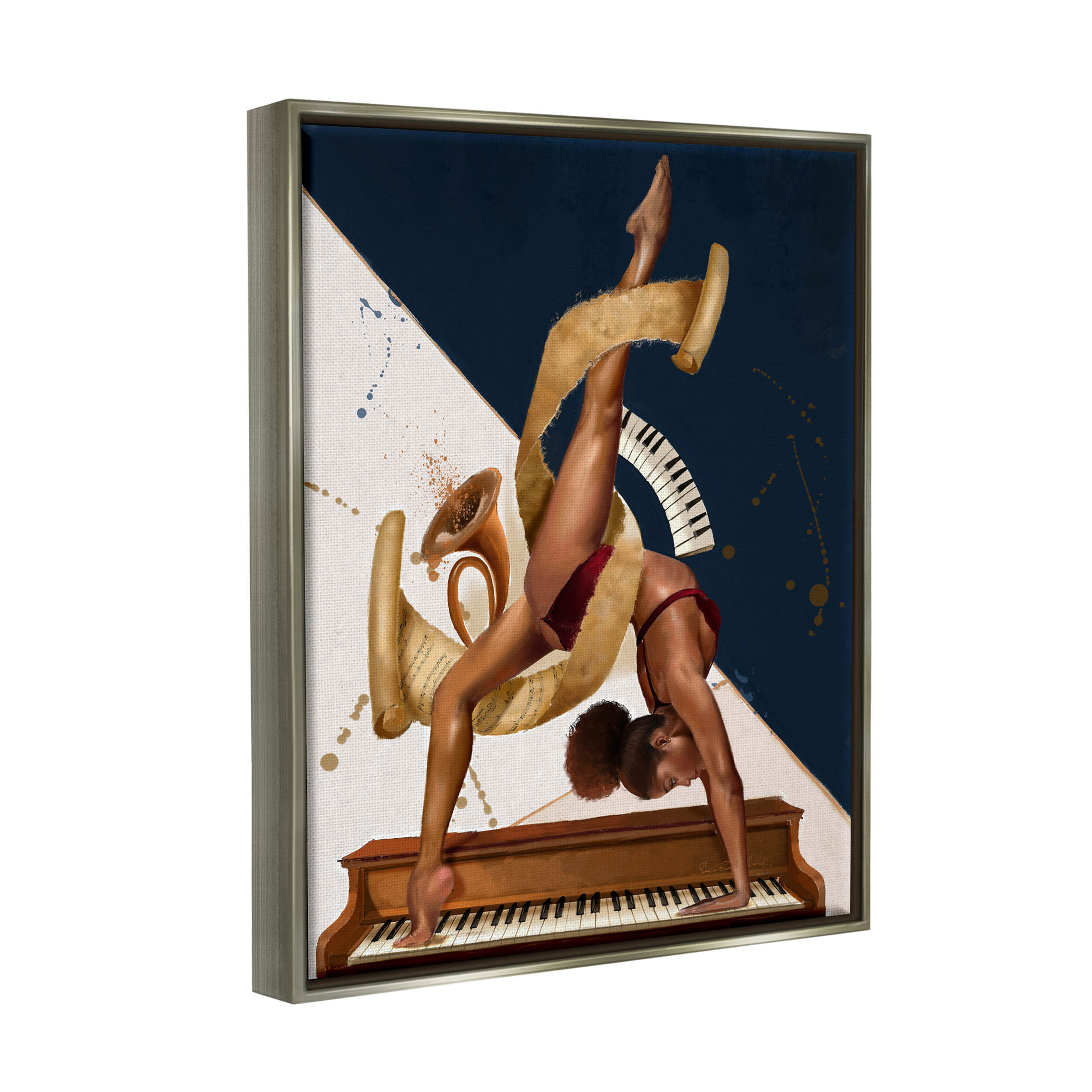 Gymnastics Musician Girl Instruments Abstract Painting Luster Gray Framed Art Print Wall Art