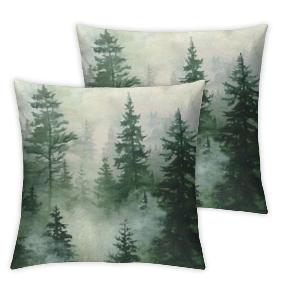 Ullo0ord Watercolor Green Tree Pillow Covers,Nature Themed Throw Pillows Rustic Forest Decorative Pillow Case Decor Square Cushion Cover for Home Sofa Outdoor  12x12in