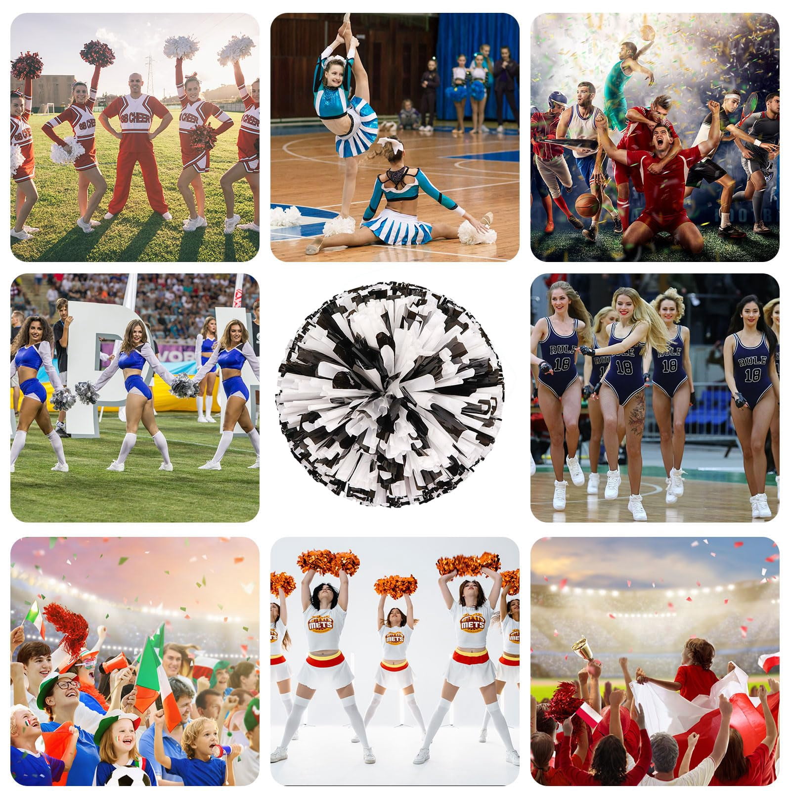 8 Pcs Cheerleading Pom Poms, Cheerleader Pompoms with Straight Handle Style,Fit for Team Spirit Sports Dance Cheering