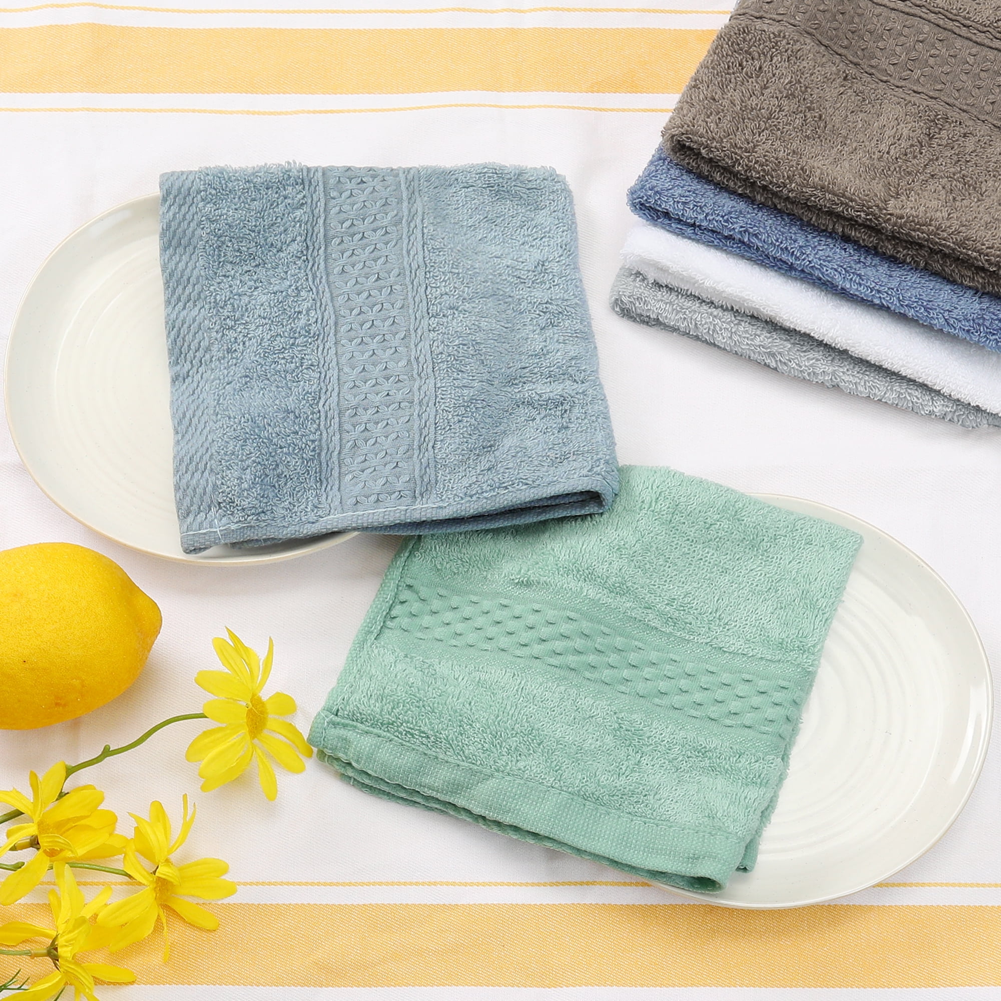 Unique Bargains 13"x13" Absorbent Cotton Dish Kitchen Plain Towels Blue Gray