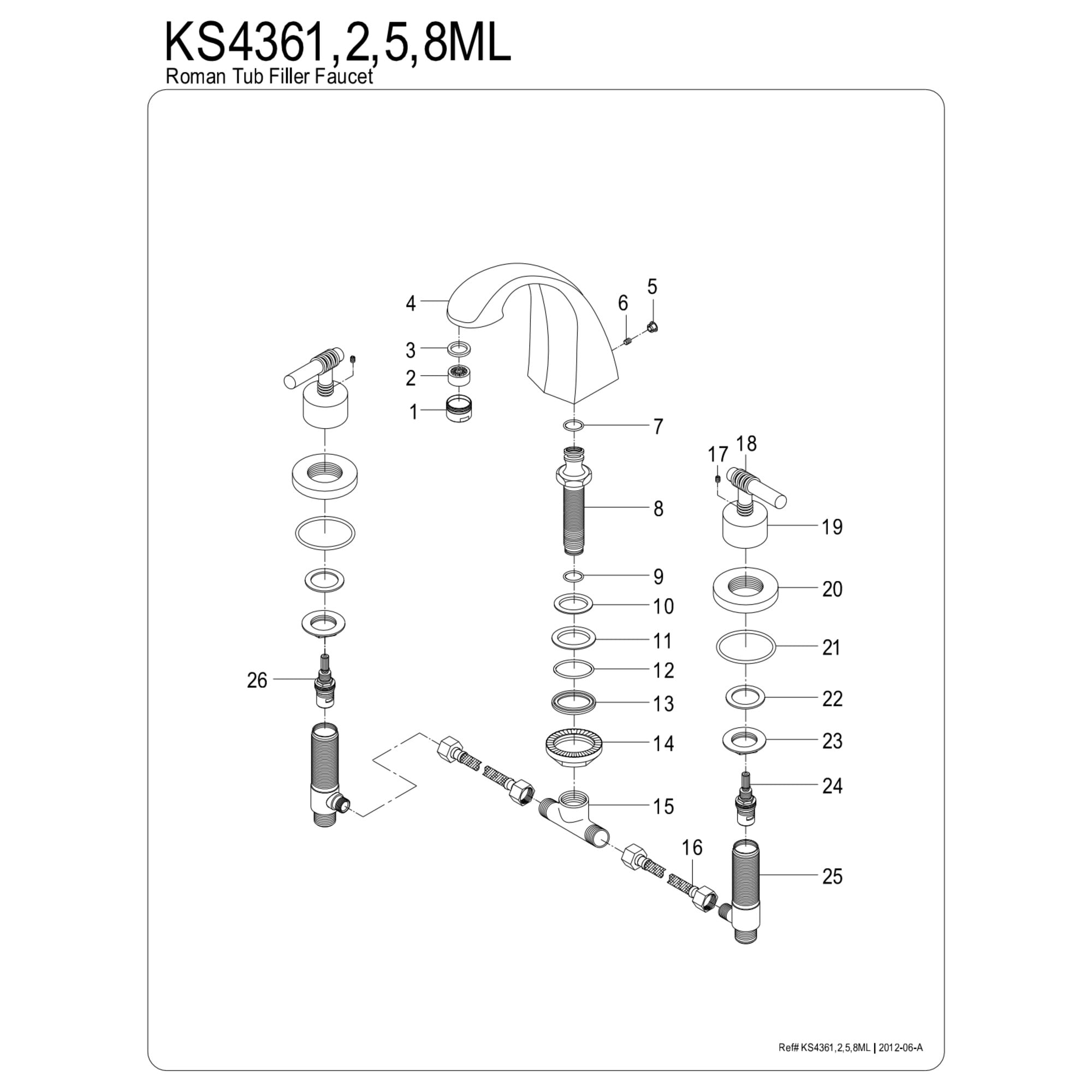 Kingston Brass KS4368ML Two-Handle 3-Hole Deck Mount Roman Tub Faucet in Brushed Nickel