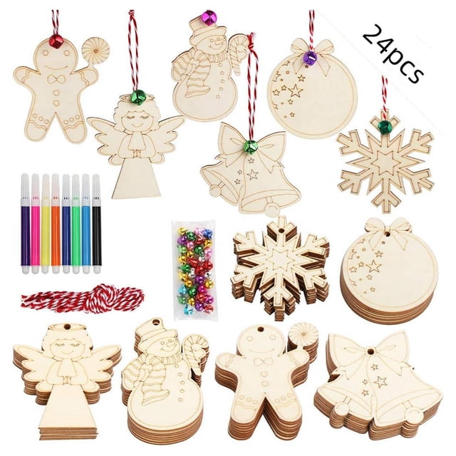 60x Adornos de Navidad de Madera Natural con Campanas Rodajas de Madera de Navidad Piezas de Madera Etiquetas de Pintura de Bricolaje en Blanco Centro perfecl Colgantes de madera
