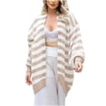 thumbnail image 1 of IROINID Cardigan Mi-Long pour Femmes, Veste Ouverte devant, Rayures, Manches Longues, Cardigan Décontracté, Ample, Blanc, 1 of 9