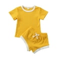 thumbnail image 2 of Qiylii Newborn Baby Summer Ribbed Outfit Short Sleeve T-shirt+Shorts,0-3T, 2 of 9