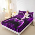 thumbnail image 4 of Feelyou Futuristic Gamepad Boys Twin Sheet Sets, Neon Purple Honeycomb Twin Fitted Sheet, Modern Video Game Flat Sheet, Microfiber Bedroom Decor, 3pcs, 4 of 7