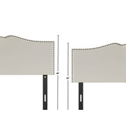 Castle Place Curved Upholstered Nailhead Trim Linen Headboard, Light Grey, Twin