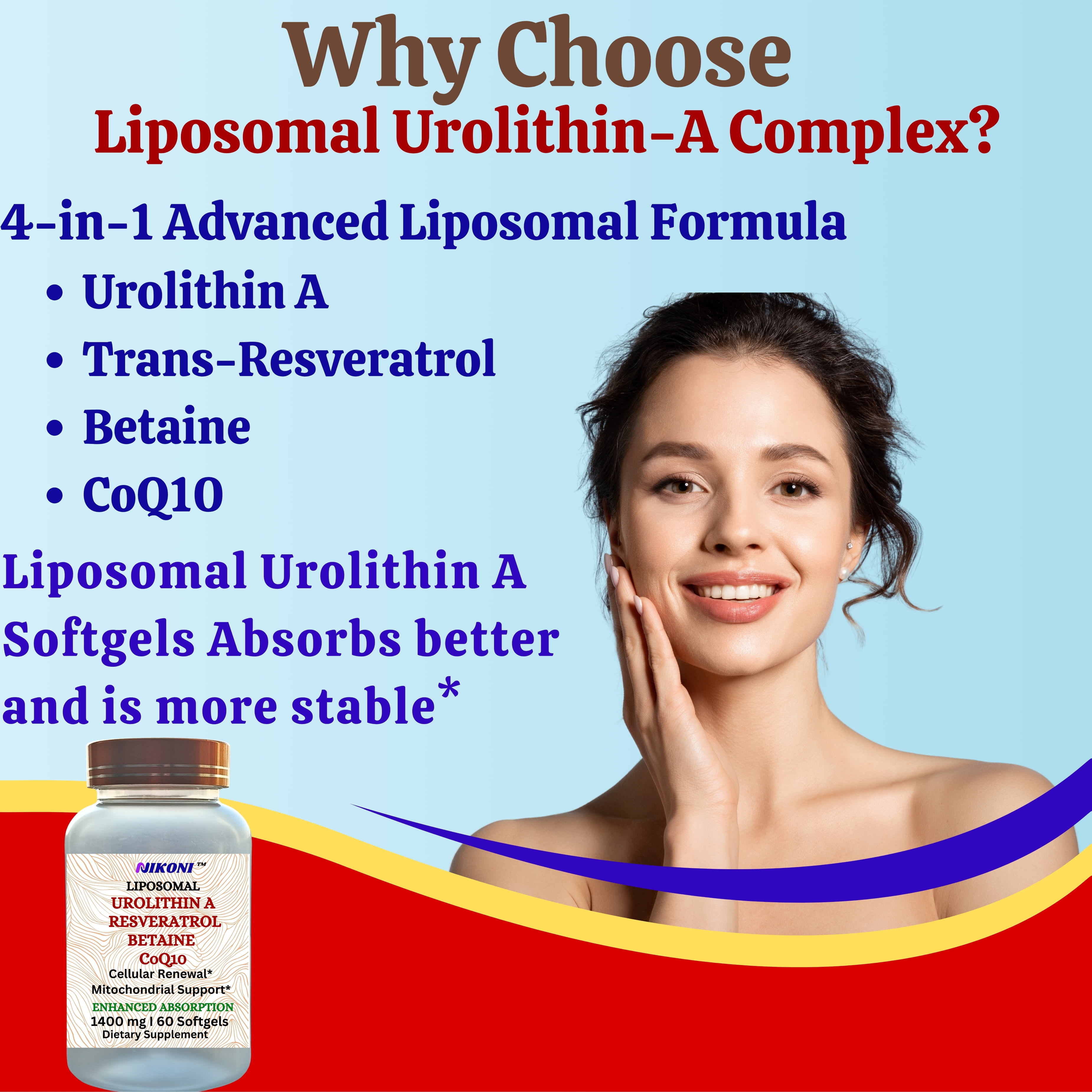Nikoni Liposomal Urolithin-A Dietary Supplement Maximum Metabolism Healthy Aging Wellness 60 Softgels
