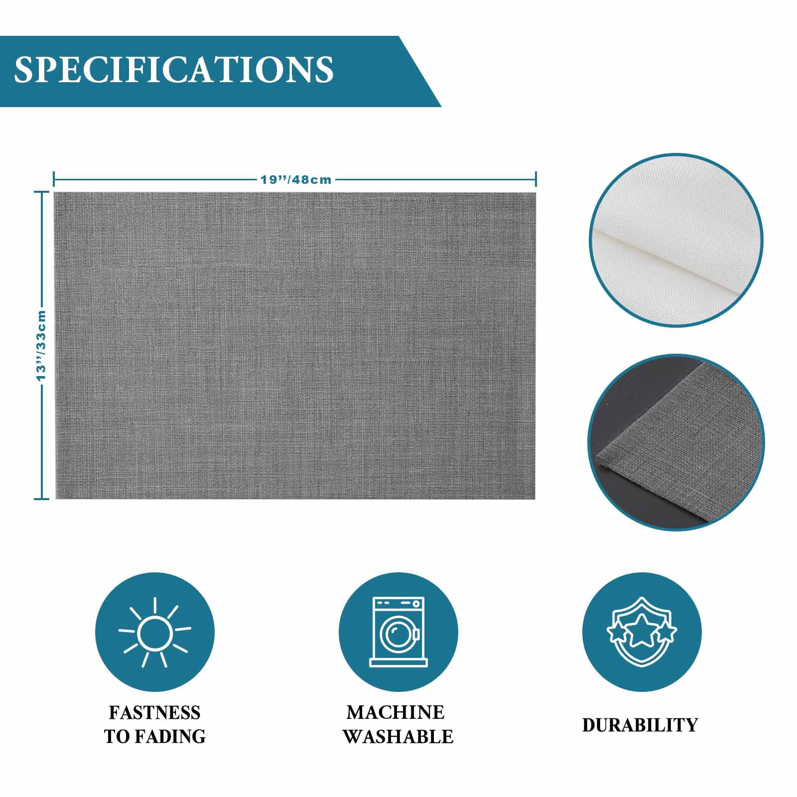 Placemats Set of 4, Grey Linen Placemats Set of 4, Farmhouse Pure Color Tablemats Washable Placemat Table Decoration for Kitchen Table Dinner Party Home Decor Indoor Outdoor 13x19 Inch