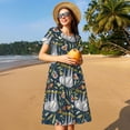 thumbnail image 4 of Fotbe Cute Sloth Vestido Largo de Moda para Mujer, Vestido Tipo Camiseta con Manga Corta y Estilo Casual a Rayas y Bloques de Color, 4 of 6
