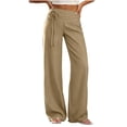thumbnail image 5 of Zedker Wide Leg Pants for Womens 100% Cotton Linen Low Rise Pants Baggy Lightweight Flowy Palazzo Trousers 2026 Summer Beach Vacation Clothes with Pockets Army Green L, 5 of 8