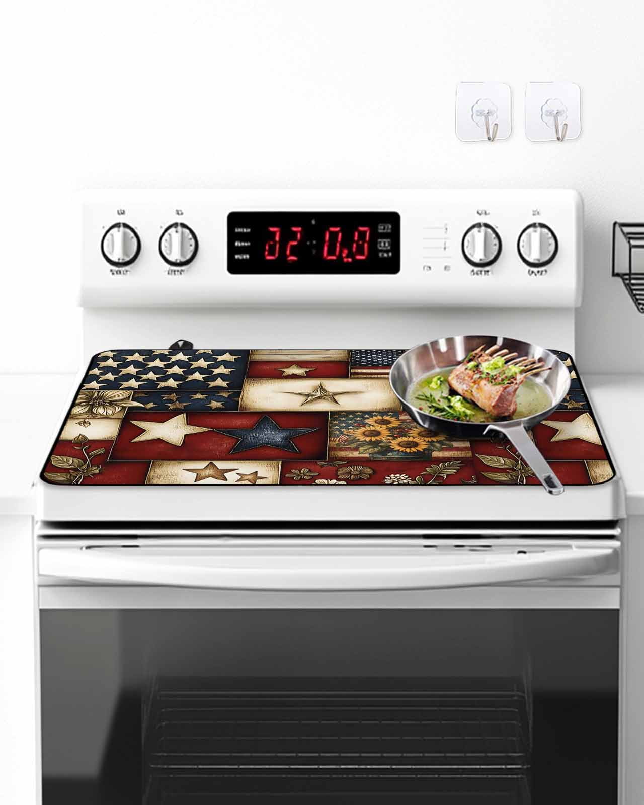 Stove Top Covers for Electric Stove, American Flag Glass Stovetop Cover Protector, Texas Star Farmhouse Sunflowers Blue Red Induction Cooktop Protector Oven Mat for Kitchen Countertop 24"x21"